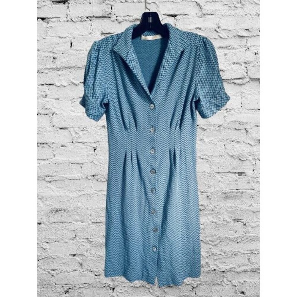 Shannon McLean shirt dress blue white zigzag stripe Size Small